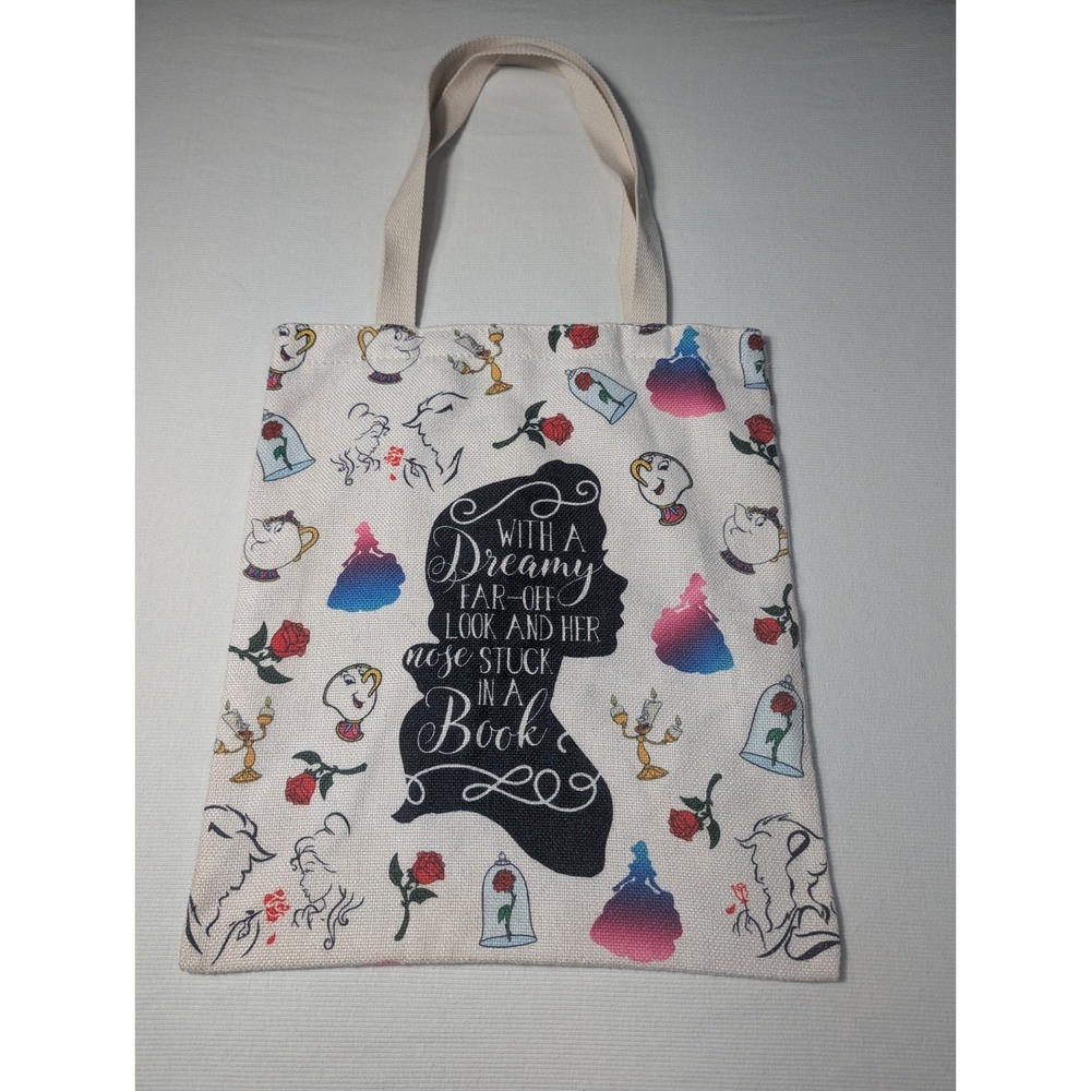 Disney Beauty and the Beast Belle Book Quote Canvas Tote Bag Cream Shopper